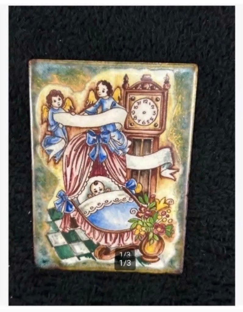 Vintage Emaille geboorte plaatje van baby, naam, tijd, Ophalen of Verzenden