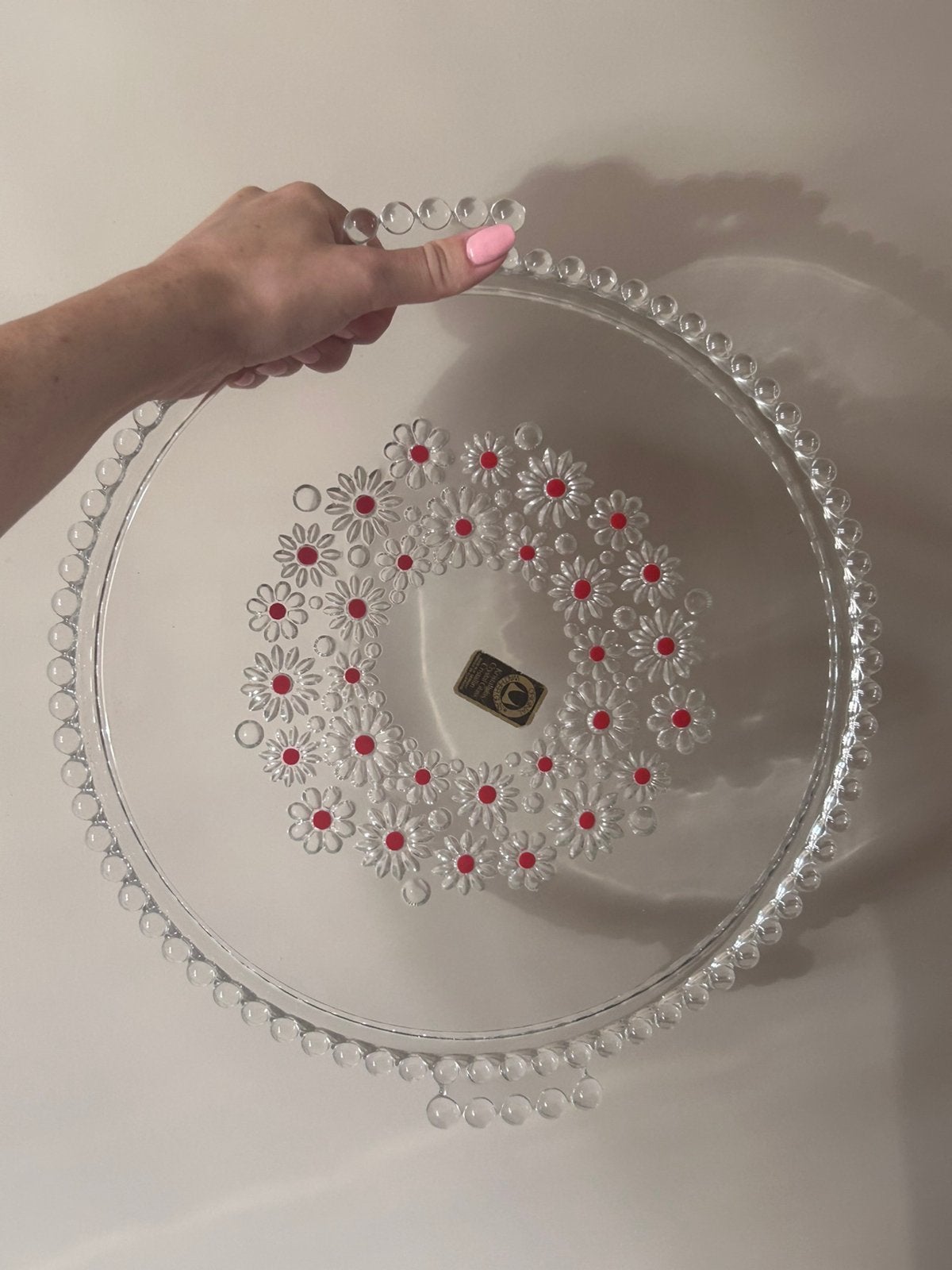 Vintage Walther Glas kristallen schaal met madeliefjes, Ophalen of Verzenden