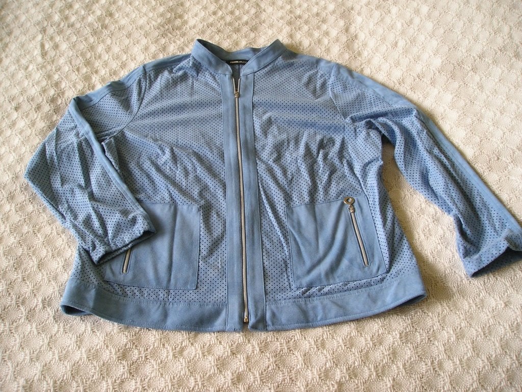 prachtig apart blauw suedine jasje Frank Walder maat 46, Ophalen, Waldlaufer, Blauw, Maat 46/48 (XL) of groter