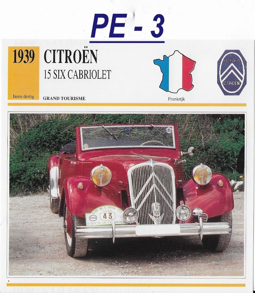 Pe3 autokaart citroen 15 six cabriolet ( 1939 ), Ophalen of Verzenden, Zo goed als nieuw, Auto's