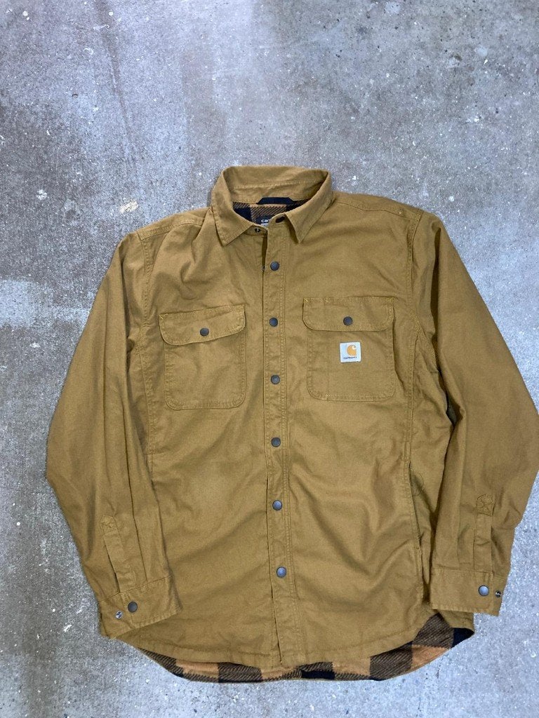 Carhartt Shacket - L - Loose Fit - Brown - Flannel Inside, Maat 52/54 (L), Bruin, Carhartt, Nieuw