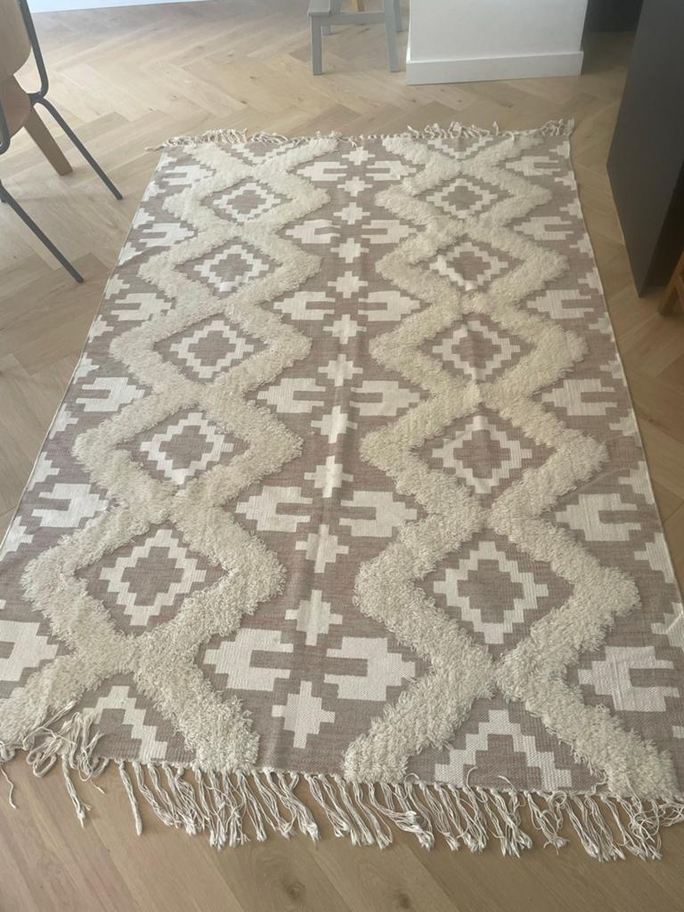 Mooi vloerkleed met Berber patroon - Beige/Wit, Ophalen, Gebruikt, Beige, 150 tot 200 cm
