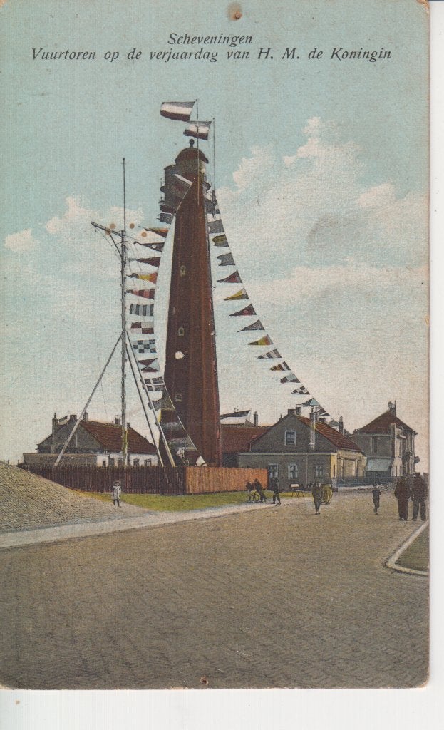 SCHEVENINGEN, Vuurtoren op verjaardag  Koningin, kaart 1925, Verzenden, 1920 tot 1940, Gelopen, Zuid-Holland