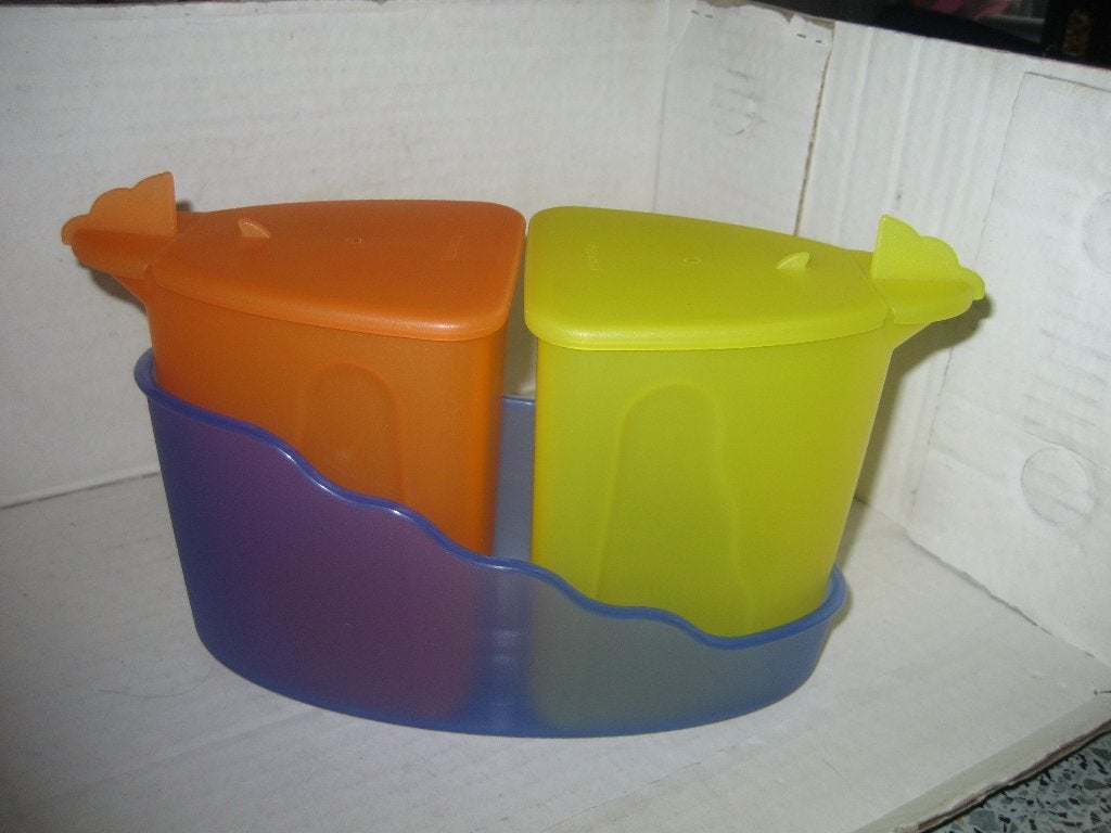 Tupperware strooi set 2 x in houder, Gebruikt, Met deksel, Blauw, Overige typen