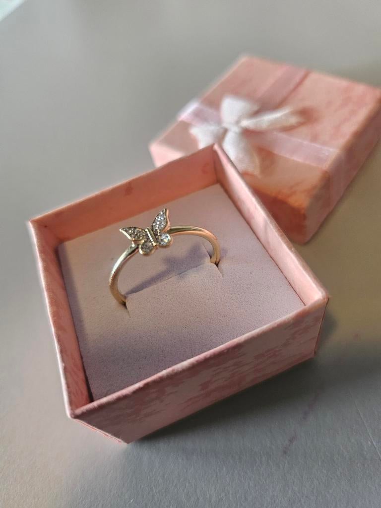 14K Gouden Ring met Diamant Vlinder (0,05 ct)-Maat 54-Nieuw, Nieuw, Ophalen of Verzenden, Kleiner dan 17, Met edelsteen