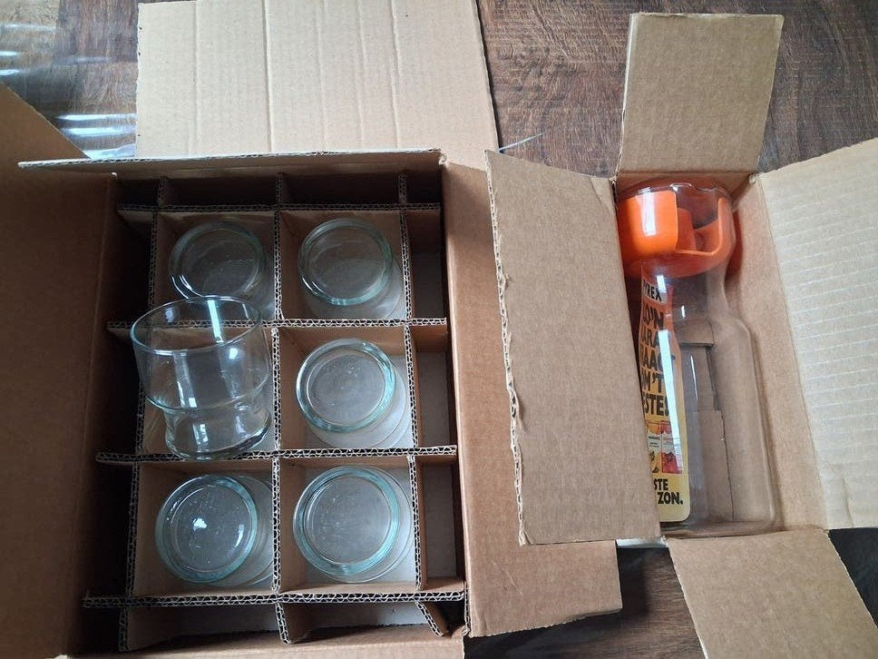 retro sapkan & 6 sapglazen uitgaven ridel voor appelsientje, Ophalen, Huis en Inrichting