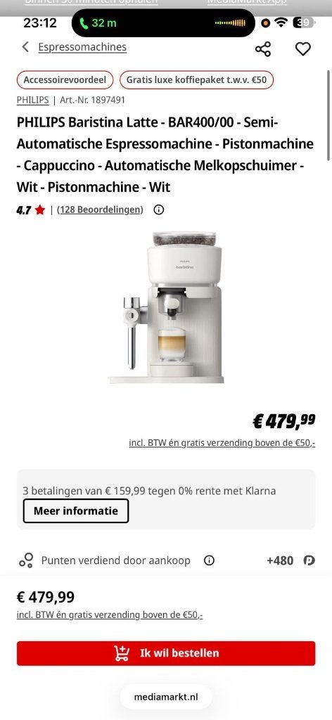 NIEUW! Philips Baristina Latte Bar 400/00 koffiemachine wit