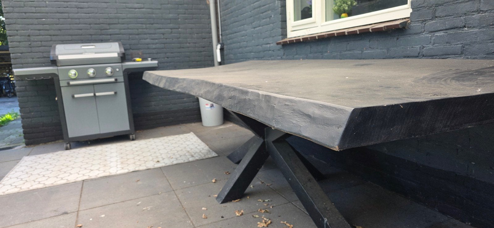 Grote, loodzware tafel met metalen spinpoot - 300x120cm, Gebruikt, 200 cm of meer, Vijf personen of meer, Rechthoekig