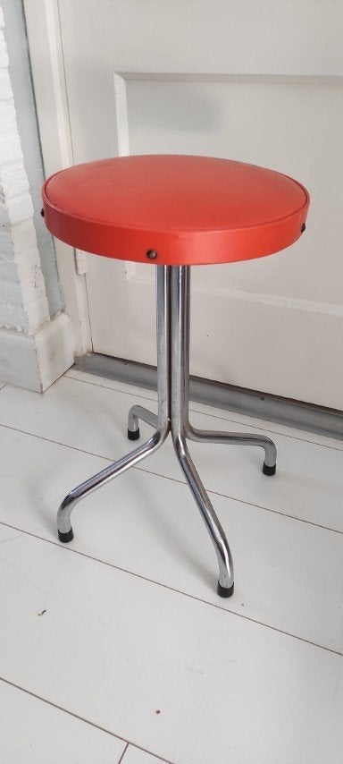 Vintage kruk chroom skaileer oranje, Ophalen of Verzenden, Gebruikt, Overige materialen