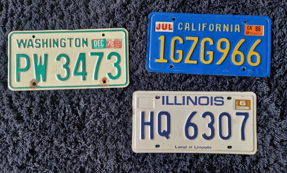 Set van 3 Amerikaanse kentekenplaten, Verzamelen, Ophalen of Verzenden, Gebruikt, Auto's