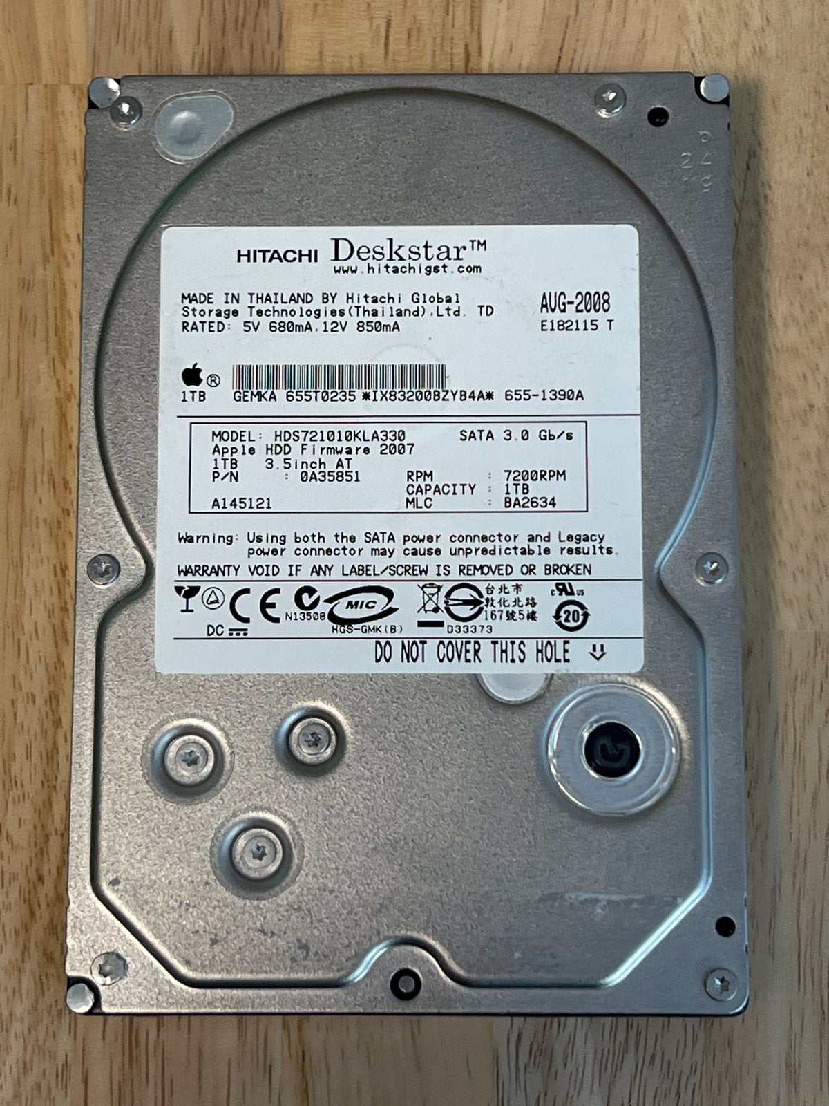 Hitachi Deskstar 1TB HDD - SATA 3.0 Gb/s, 7200 RPM, Computers en Software, Intern, Gebruikt, Ophalen of Verzenden, Desktop