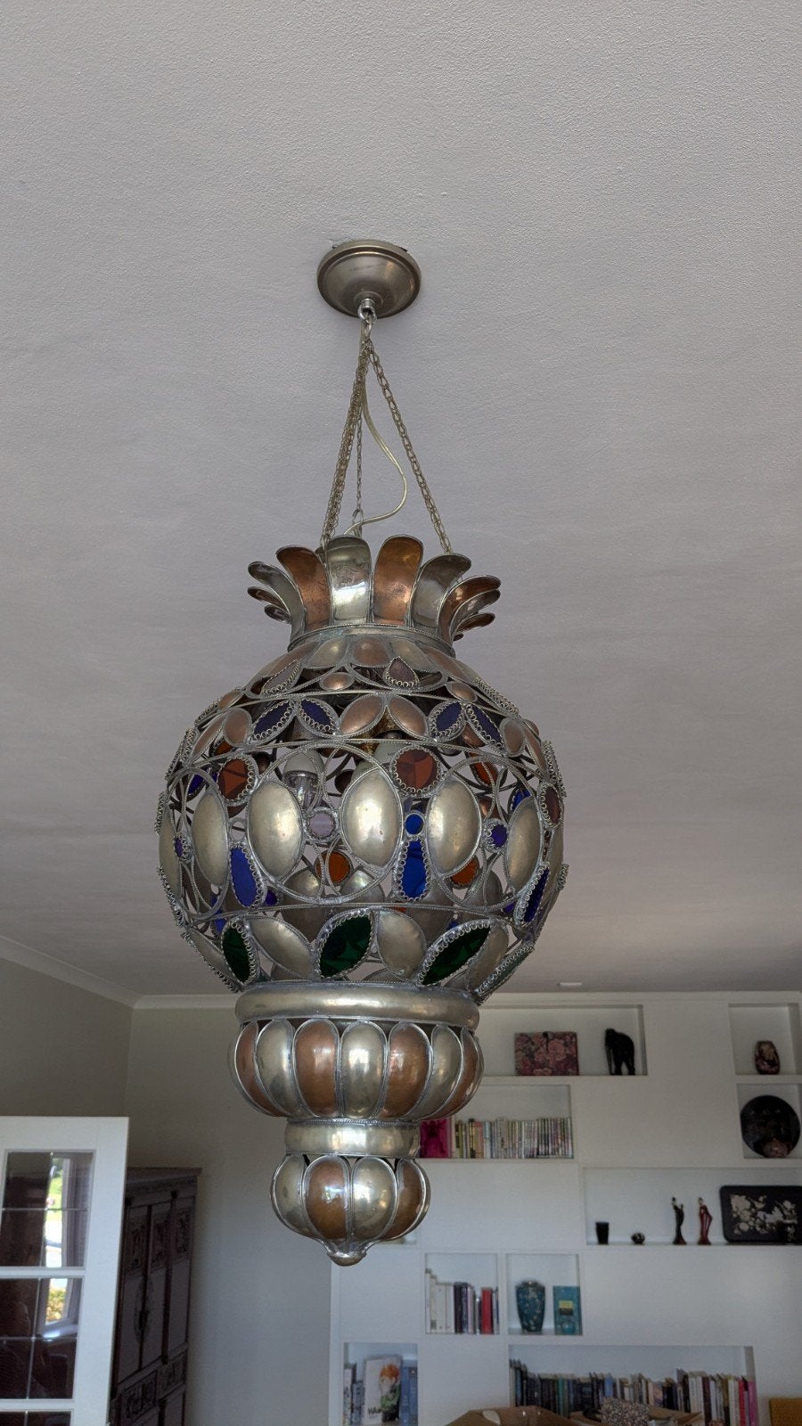 Prachtige Oosterse hanglamp met gekleurd glas, Gebruikt, E14 (klein), Ophalen of Verzenden, Oosters, Marokkaans, Bohemien