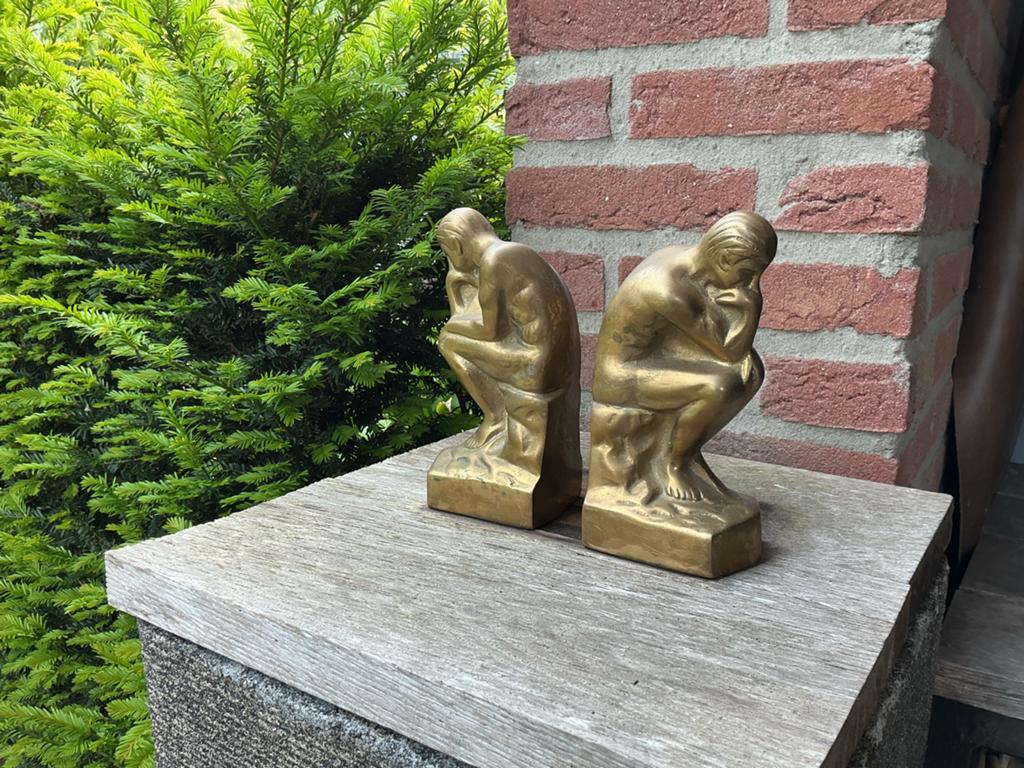 Bronzen Boekensteunen 'De Denker' - Set van 2, Antiek en Kunst, Ophalen of Verzenden