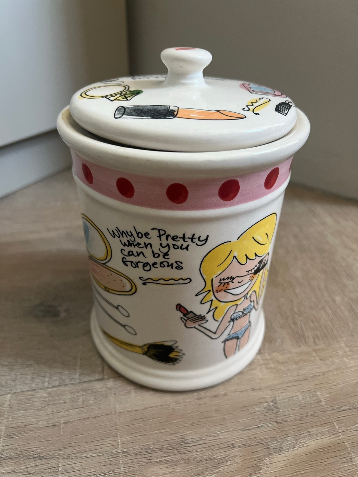 Leuke opbergpot met make-up thema Blond amstersam, Meerkleurig, Overige stijlen, Ophalen of Verzenden, Zo goed als nieuw