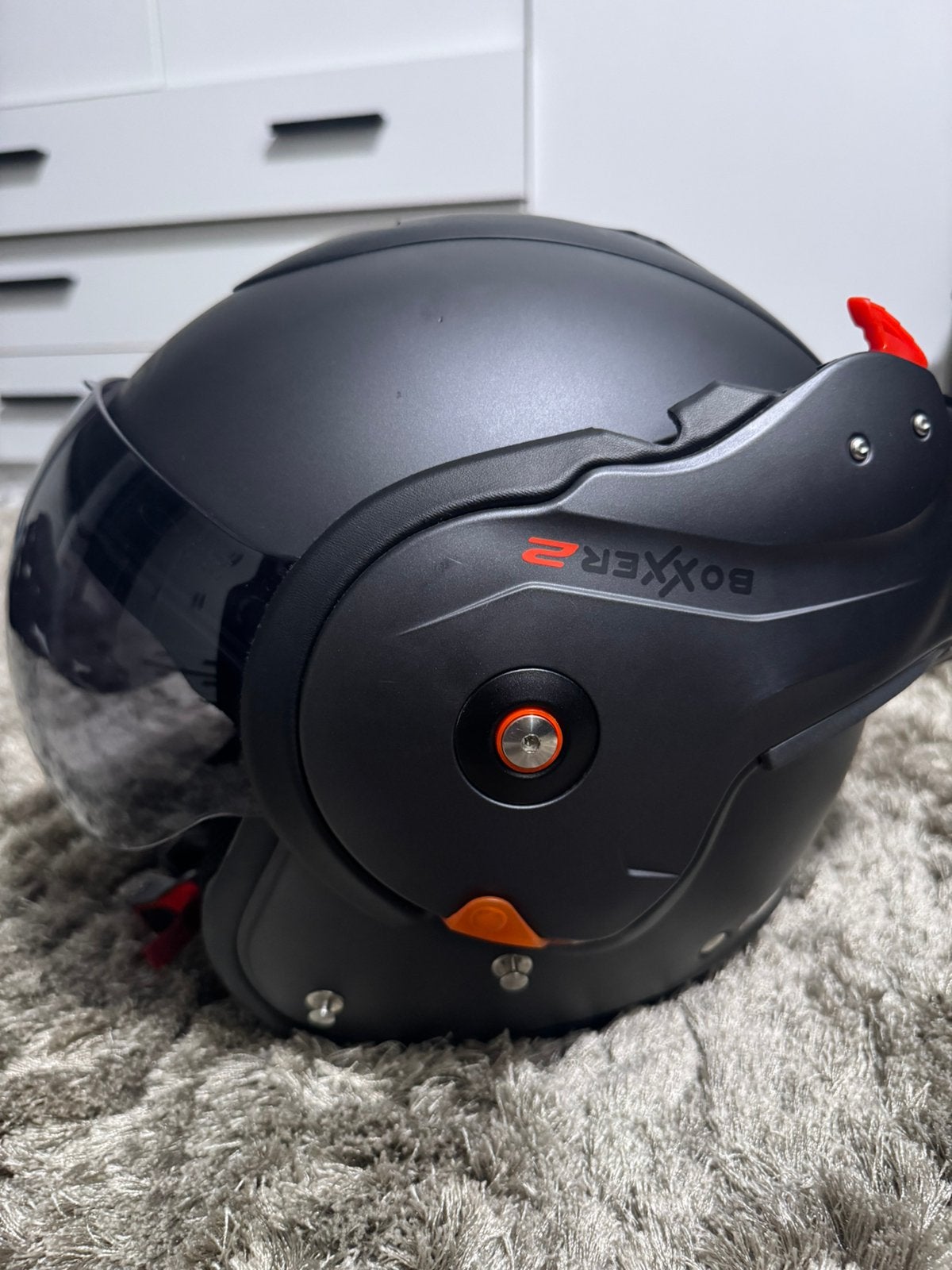 Roof RO9 Boxxer 2 Matt Graphite Black + Donker vizier!, Ophalen of Verzenden, Tweedehands, Systeemhelm, Overige merken