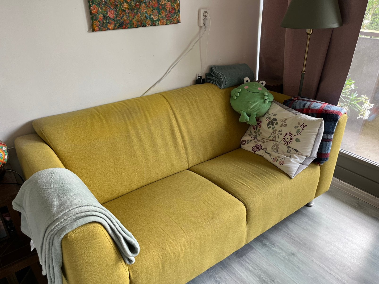 Leuk geel bankje (kikker niet inbegrepen), Ophalen, Gebruikt, 150 tot 200 cm, Tweepersoons