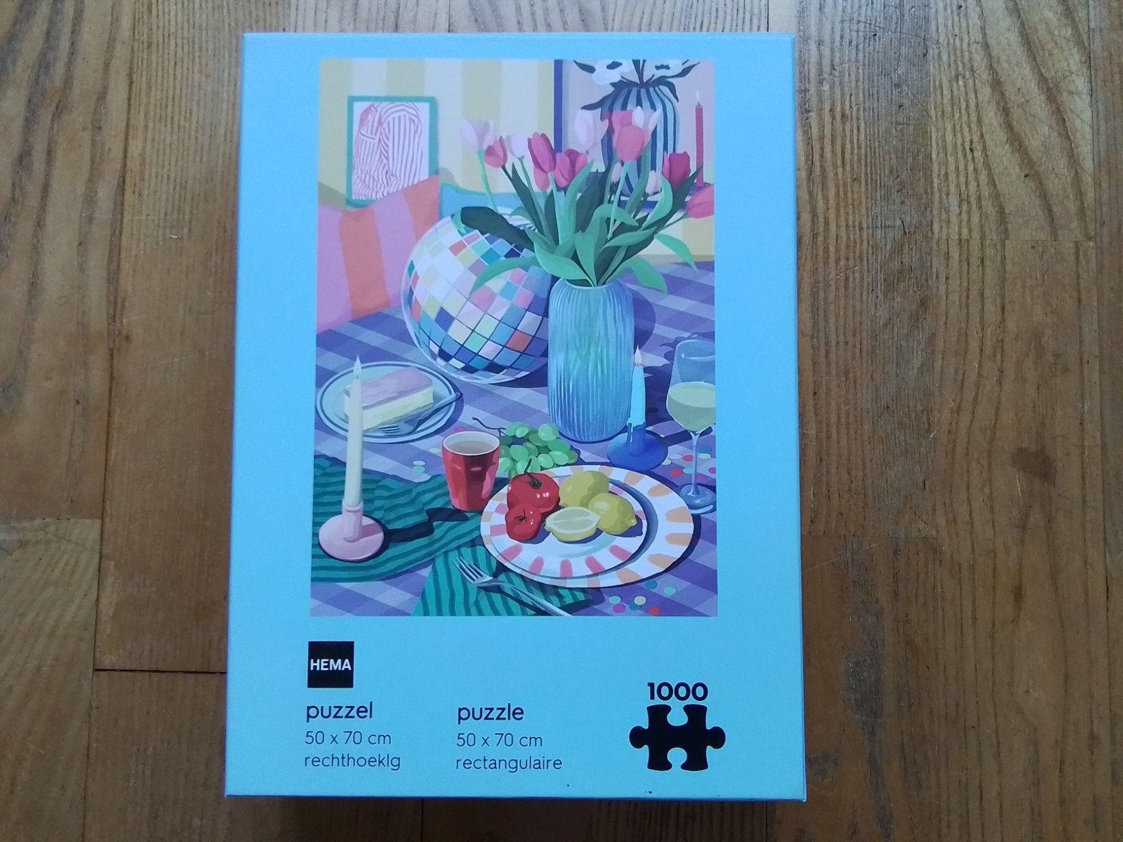 puzzel HEMA stilleven met bloemen, vaas en tom pouce 1000 st, Ophalen, 500 t/m 1500 stukjes, Zo goed als nieuw, Legpuzzel