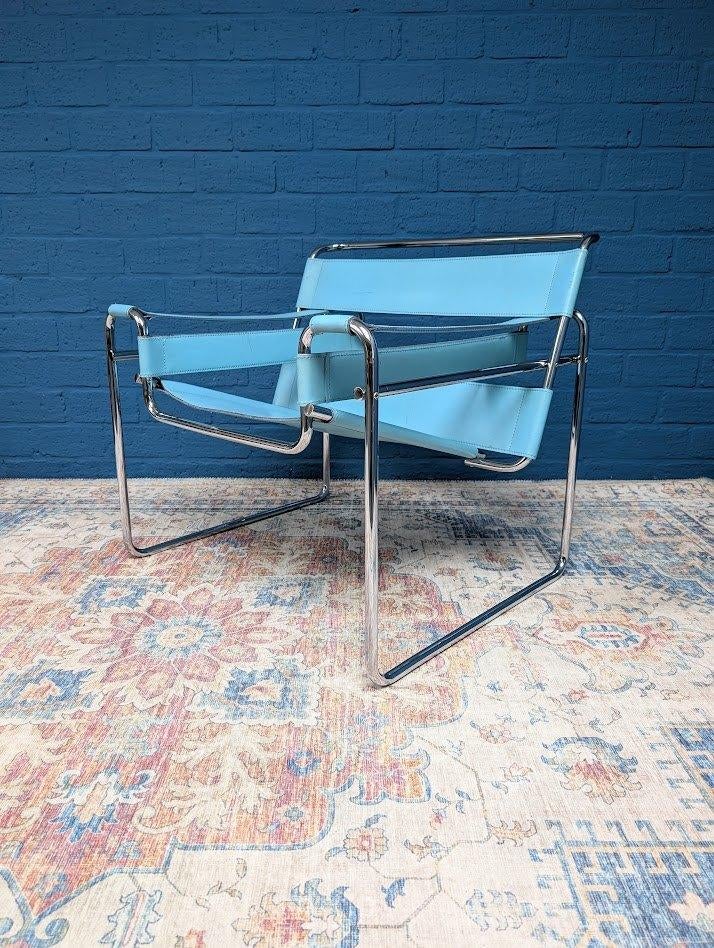 Vintage blauwe Wassily fauteuil, Marcel Breuer, jaren 80, Huis en Inrichting, Fauteuils, Ophalen, Gebruikt, Vintage, 75 tot 100 cm