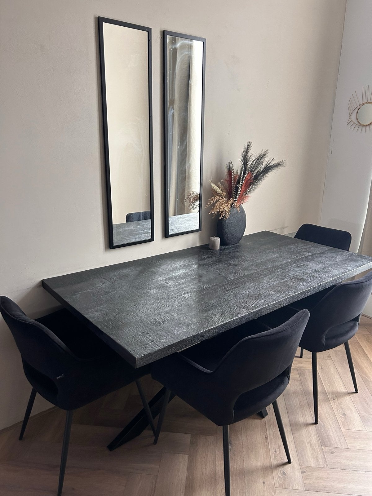 Zwarte eikenblad eettafel, Ophalen, Gebruikt, Eikenhout, 50 tot 100 cm