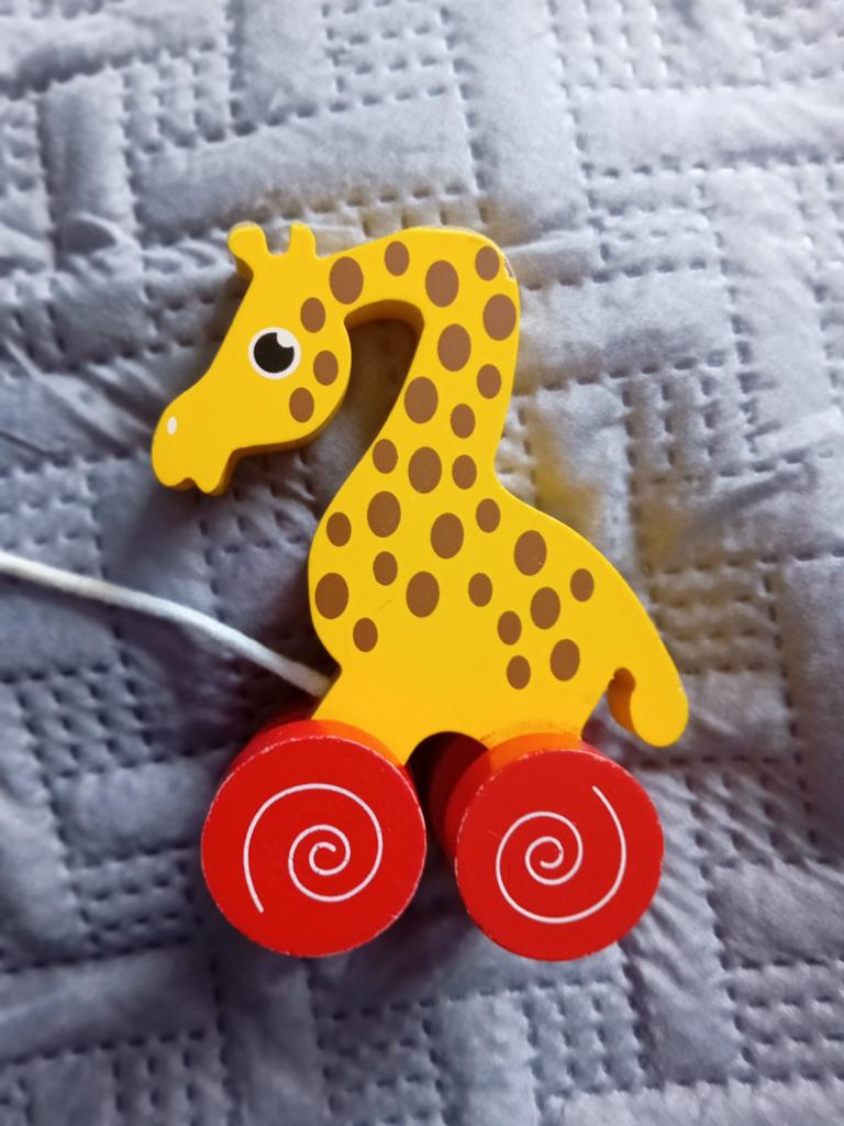 Houten trekdier giraffe - 14 cm hoog, Ophalen of Verzenden, Gebruikt, Duw- of Trekspeelgoed