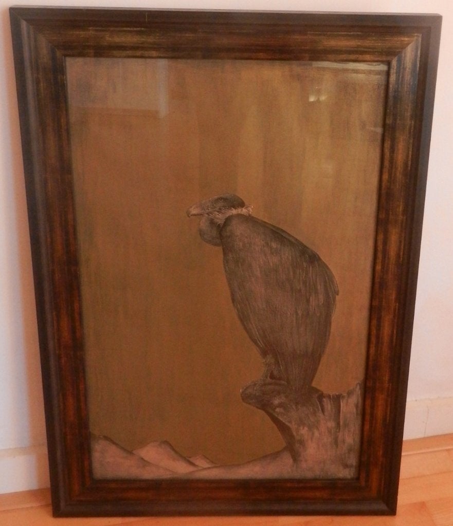 Litho Condor tegen gouden grond Willem van de Berg 84,4x52,3, Antiek en Kunst, Gesigneerd, Ophalen of Verzenden, Dieren en Natuur