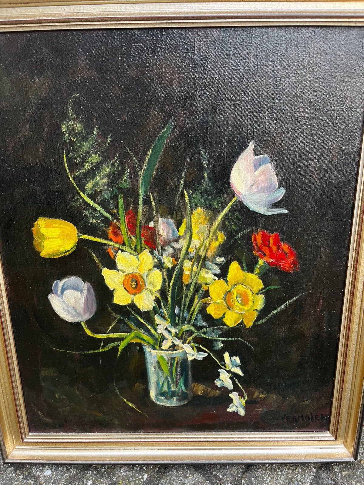 Oud schilderij Hans Vermolen bloem stilleven 50x60 lijst, Antiek en Kunst, Kunst | Schilderijen | Klassiek, Ophalen