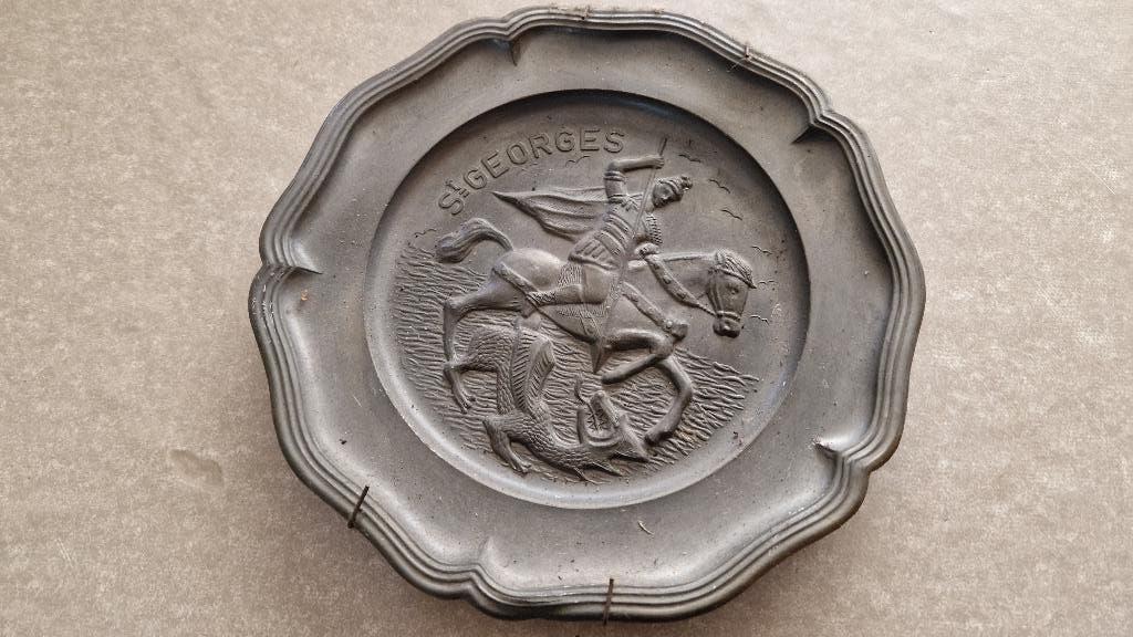 antiek tinnen wandbord st. georges, Ophalen of Verzenden