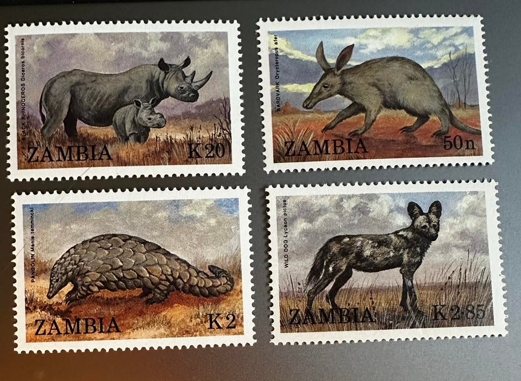 Zambia 1988 Dieren Postfris - Neushoorn, Aardvark, Postzegels en Munten, Postzegels | Afrika, Ophalen of Verzenden, Zambia, Postfris