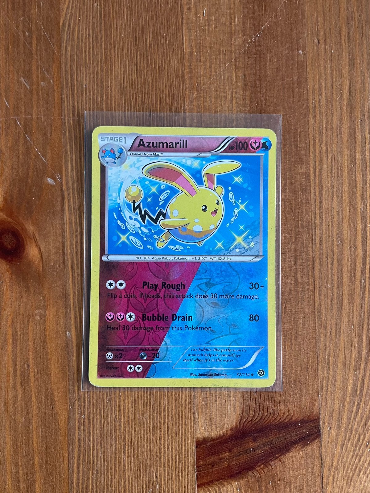 Azumarill reverse holo 77/114 Steam Siege - Played, Ophalen of Verzenden, Gebruikt, Losse kaart, Foil
