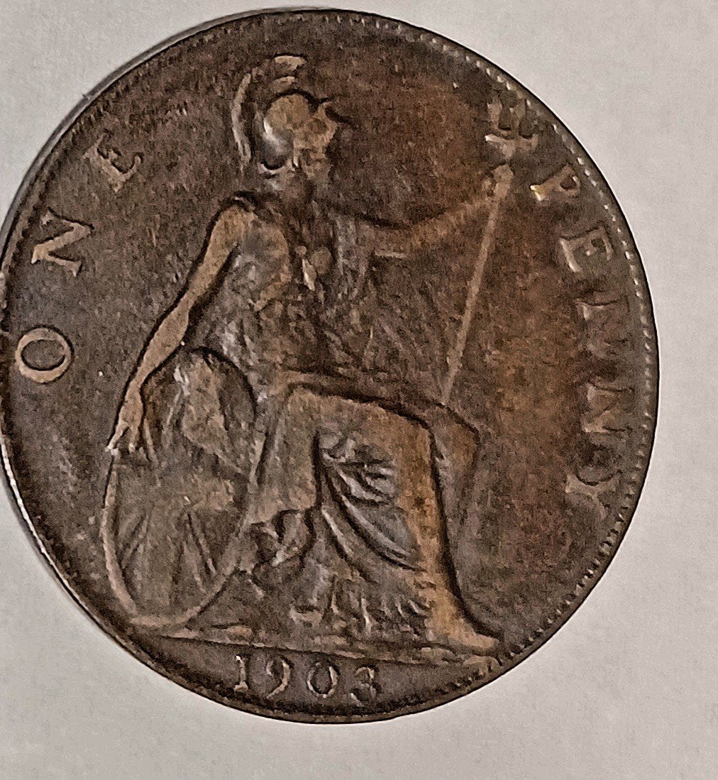 Foto 2 van Compl serie:King Edward-9 Britse One Penny munten:1902-1910