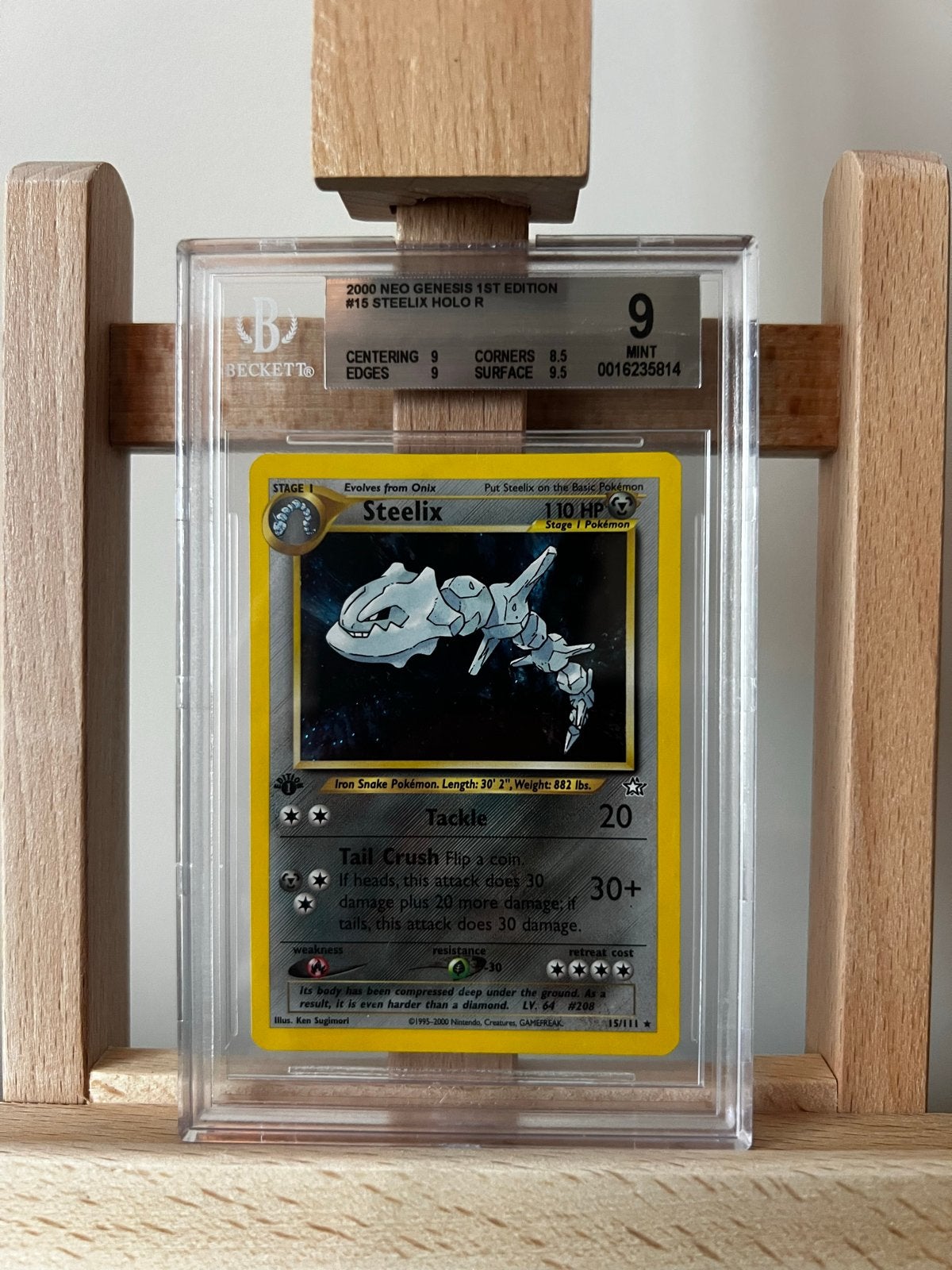 Pokémon Neo Genesis 1st Edition Steelix Holo BGS 9, Ophalen of Verzenden, Zo goed als nieuw, Losse kaart, Foil