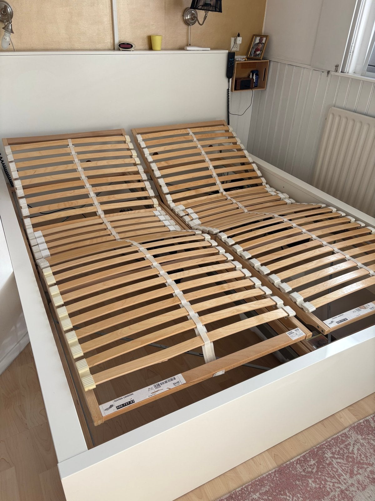 IKEA tweepersoonsbed met verstelbare lattenbodems, Ophalen, Wit, Tweepersoons, 200 cm
