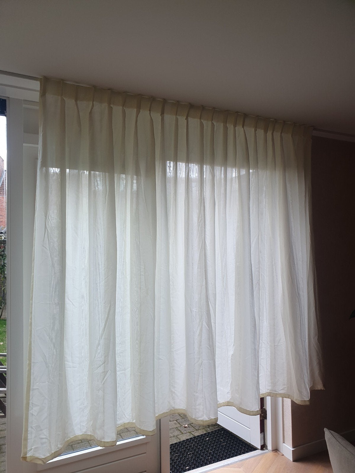 Vintage vitrage gebroken wit/crème – 2 stuks – 200x200cm, Vitrage, 200 cm, Ophalen of Verzenden, Crème