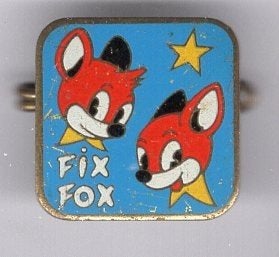 FIX & FOX blauw email op koper stripfiguur broche ( R_150), Verzamelen, Verzenden, Nieuw, Figuurtje, Speldje of Pin