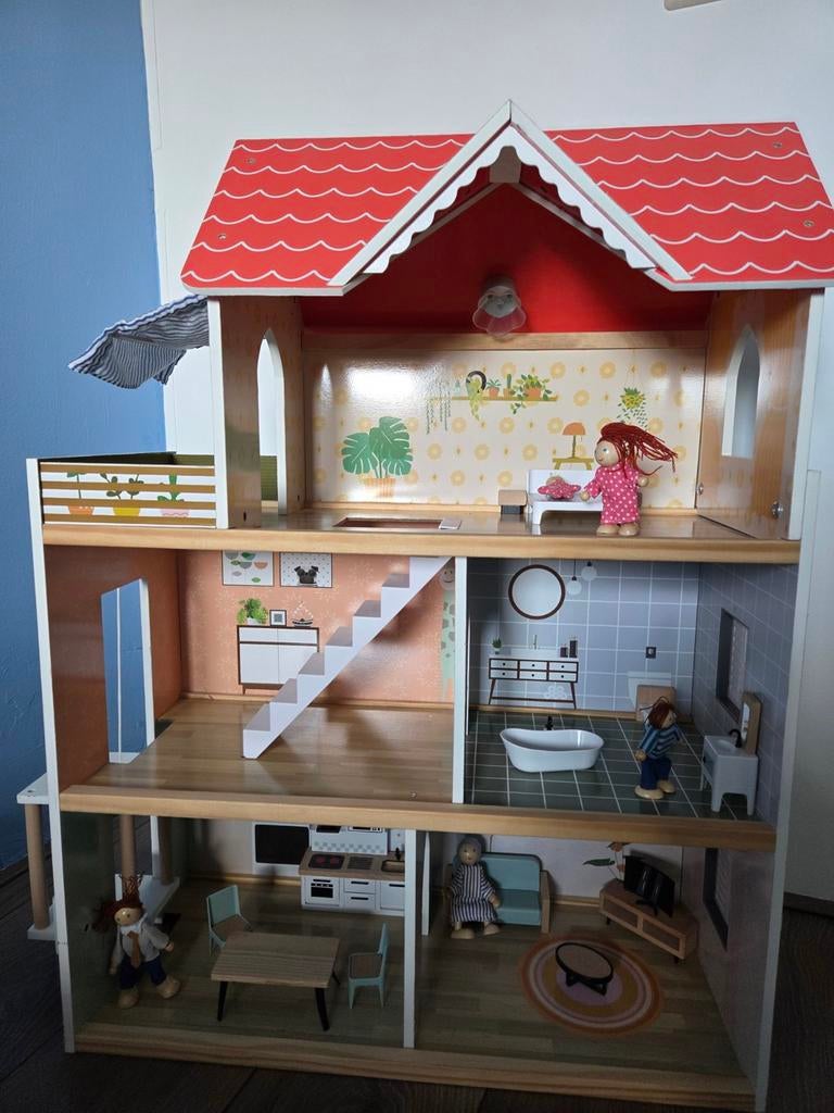 Poppenhuis Action met accessoires, Ophalen, Gebruikt, Poppenhuis