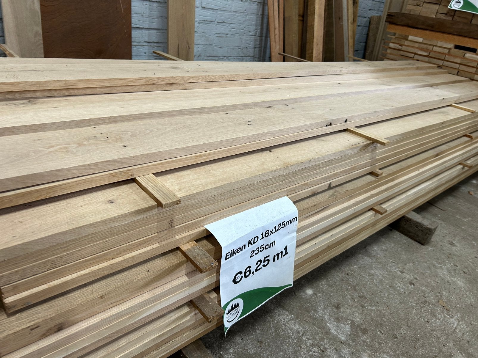 Eiken plank 16x125mm KD 235cm rustiek, Ophalen, Nieuw, 180 tot 250 cm, Planken