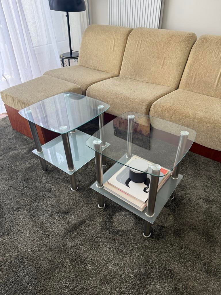Vintage brutalist rvs Bijzettafels / salontafel, Huis en Inrichting, Tafels | Bijzettafels, Ophalen, Minder dan 45 cm, Minder dan 55 cm