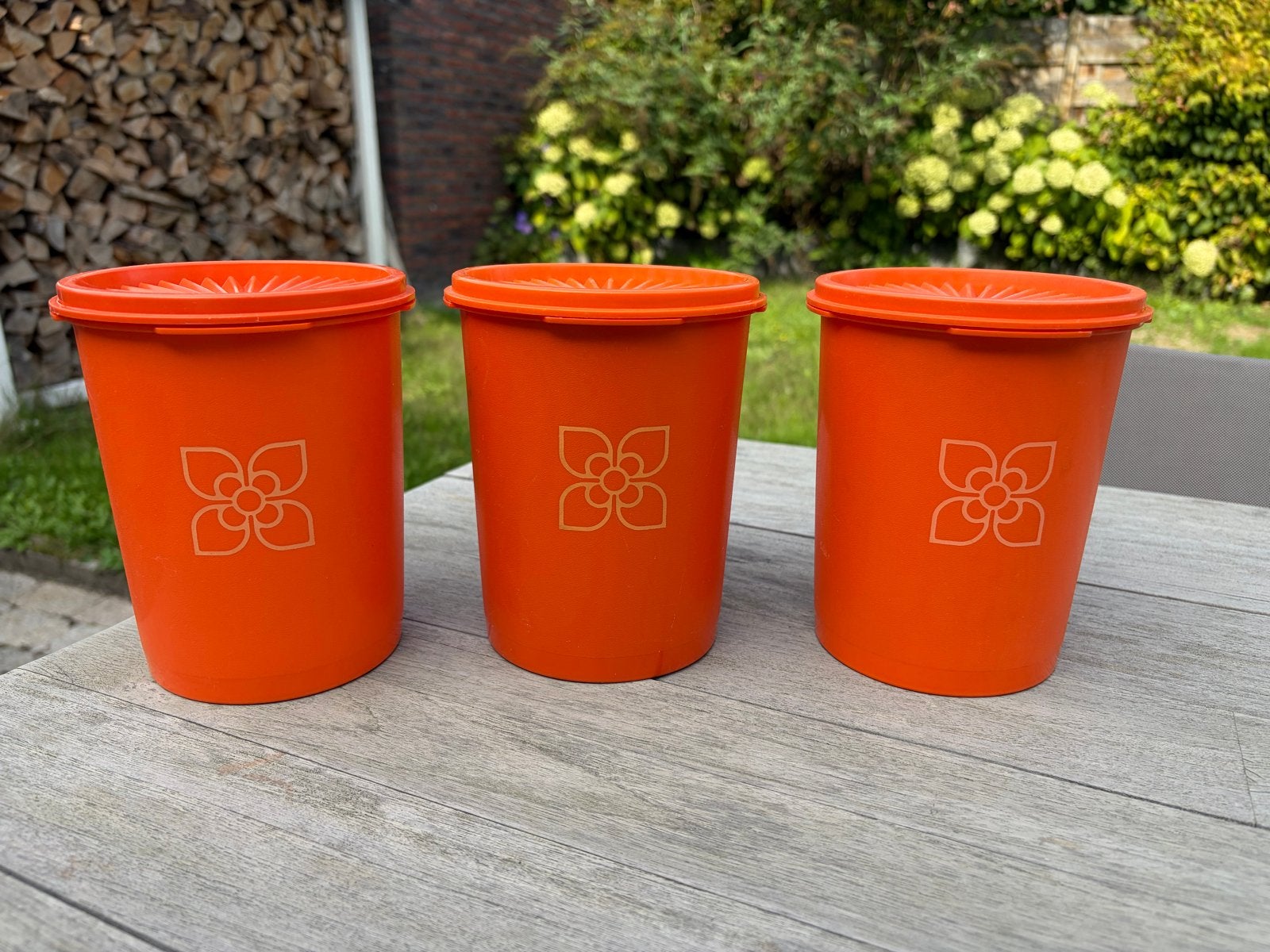 Set van 3 vintage Tupperware bussen met ster deksel, Gebruikt, Ophalen of Verzenden, Bus of Trommel, Luchtdicht