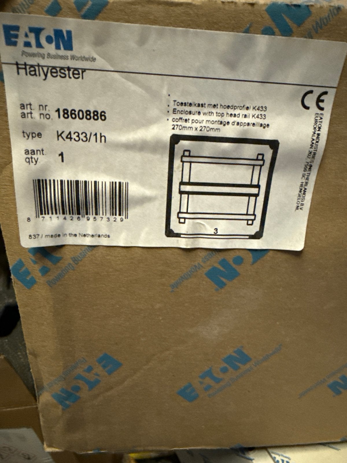 Eaton Halyester K433/1h Toestelkast met Hoedprofiel, Doe-het-zelf en Verbouw, Elektra en Kabels, Ophalen