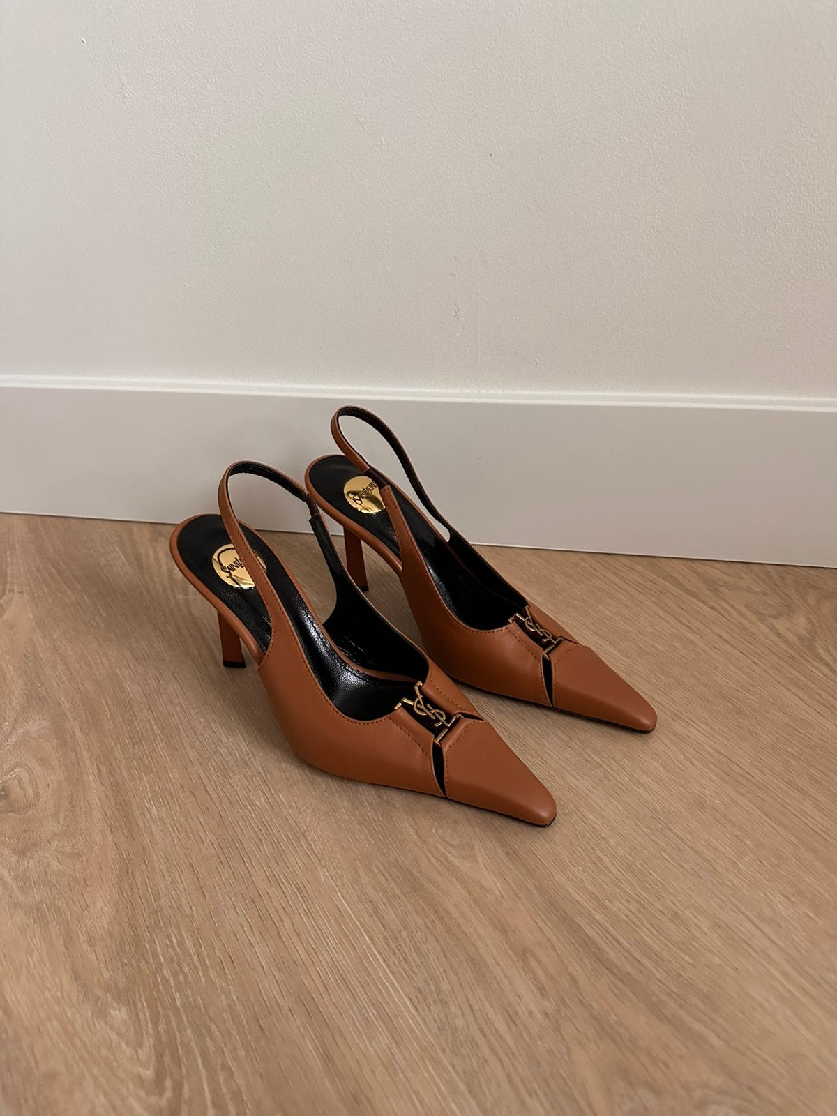 Saint Laurent YSL Babylone slingback hak / heels, Ophalen of Verzenden, Nieuw, Bruin