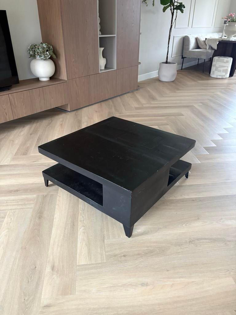 Zwarte salontafel met opbergruimte, Huis en Inrichting, Ophalen, Gebruikt, 100 tot 150 cm, 50 tot 100 cm