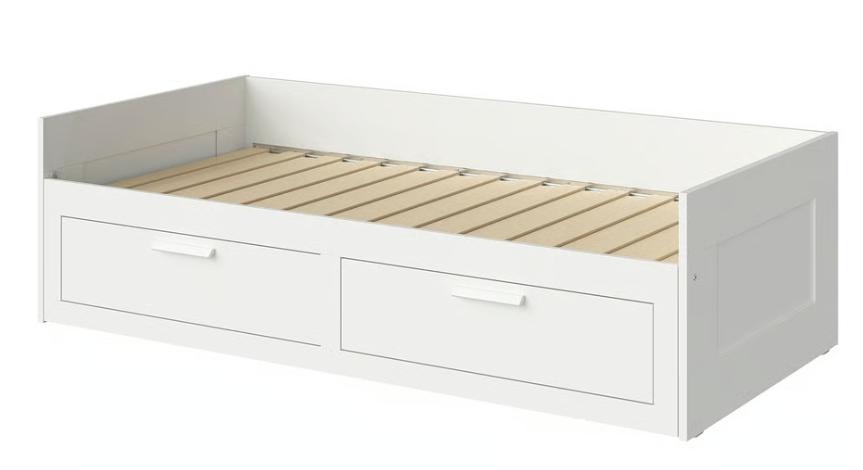 KEA BRIMNES Bedbank met 2 lades + 2 goede matrassen - Wit, Ophalen, Gebruikt, Wit, Tweepersoons