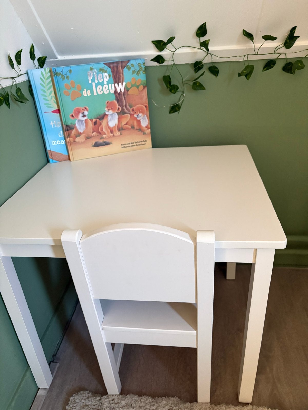 Witte kinderbureau met stoel, Ophalen of Verzenden, Gebruikt, Tafel(s) en Stoel(en)