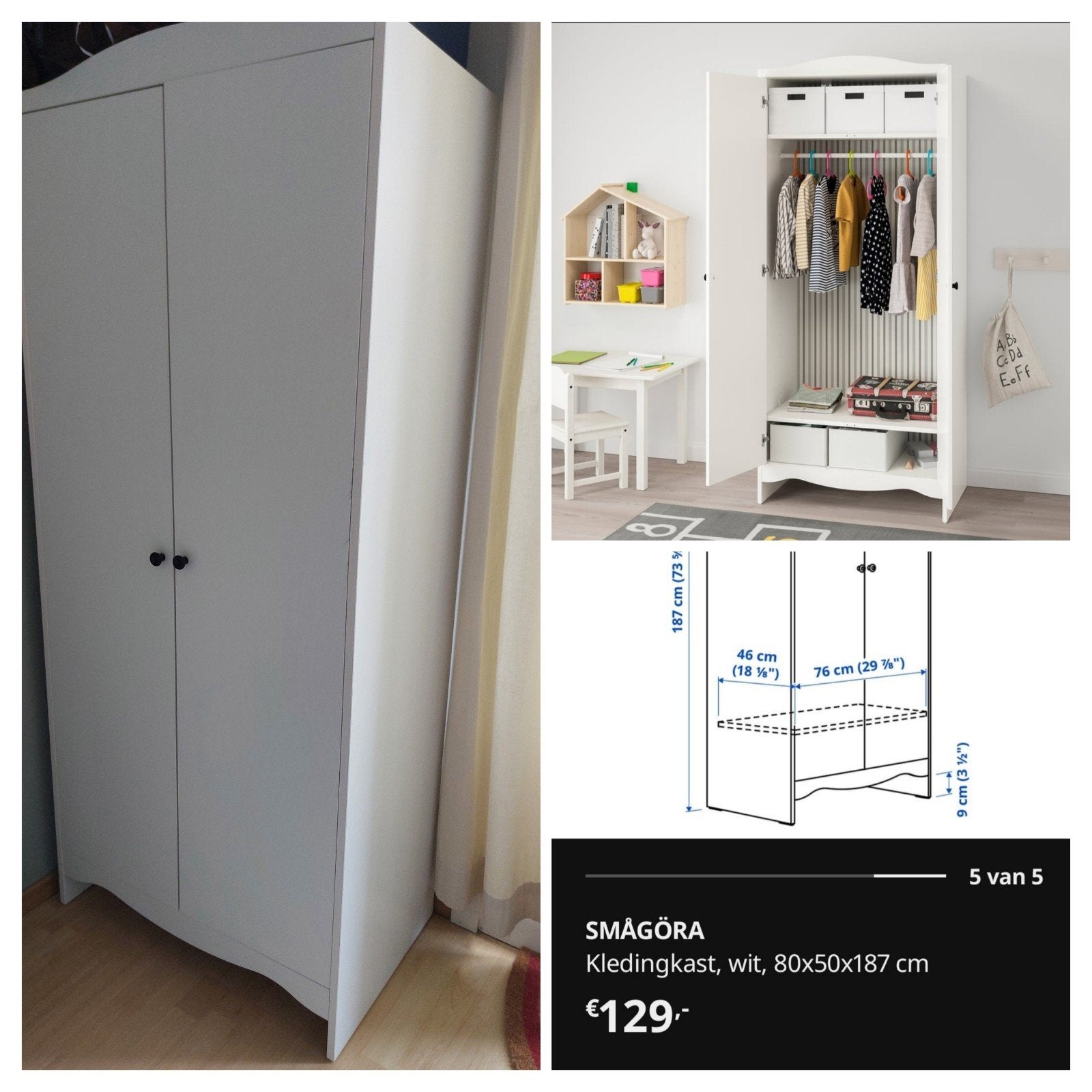 IKEA Smågöra kledingkast wit 80x50x187 cm, Kast, 50 tot 70 cm, 105 cm of meer, Ophalen of Verzenden