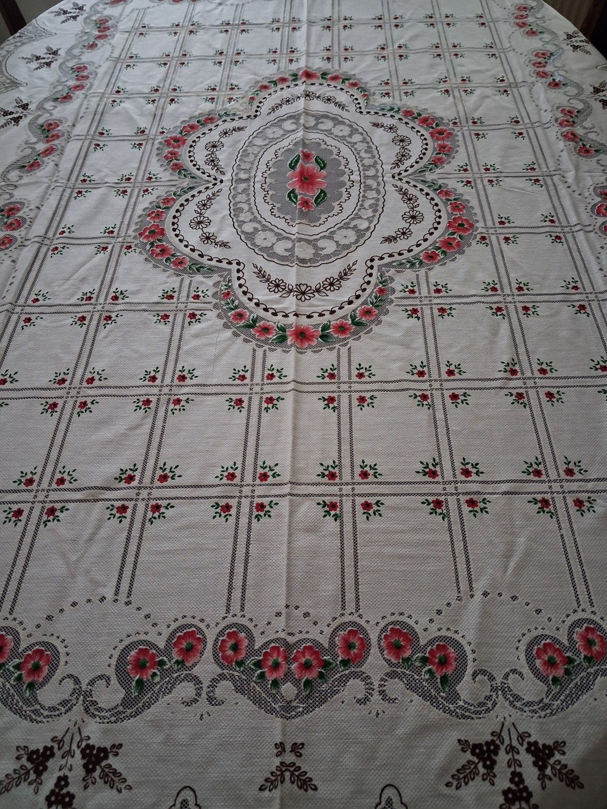Vintage tafelkleed met 5 servetten, Ophalen of Verzenden, Rechthoek