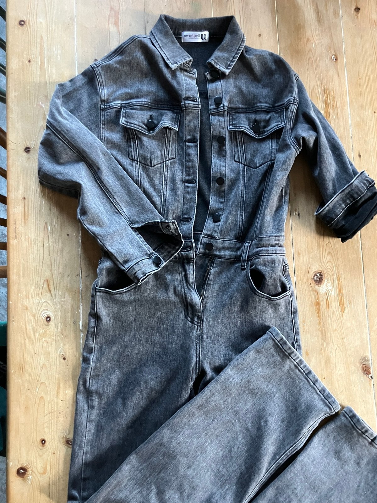 Grijze jumpsuit 1x gedragen denim stretch maat M, Uwantisell, Kleding | Dames, Jumpsuits, Ophalen of Verzenden, Zo goed als nieuw