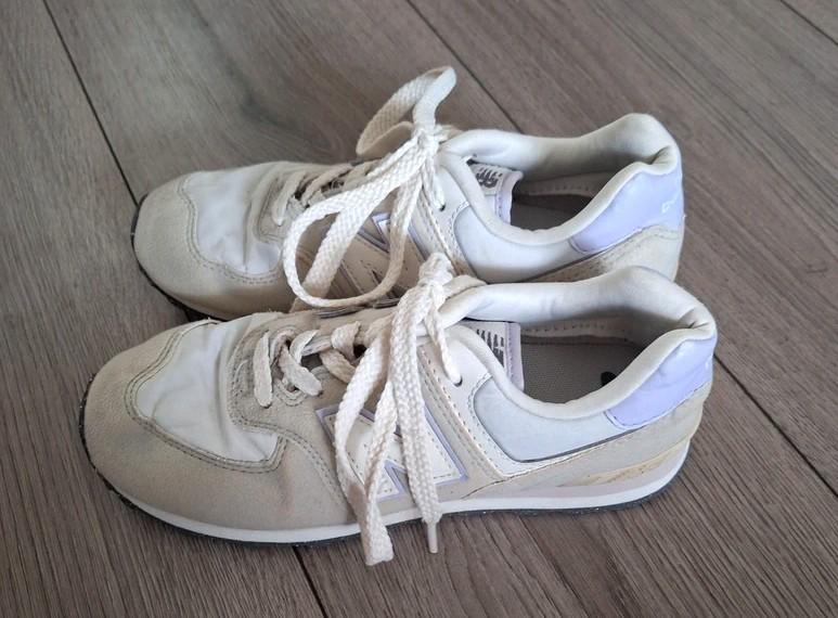Crème New Balance kindersneakers lila maat 34,5, Gebruikt, Meisje, Schoenen, Ophalen of Verzenden