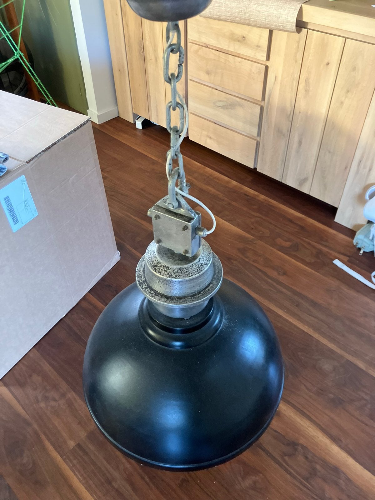 Stoere Industriële Hanglamp - Zwart Metaal, Ophalen, Gebruikt, Metaal, E27 (groot)