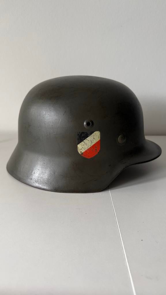 Duitse M35 Gevechtshelm WO2 - Gestempeld E33, NS 64, 1939, Verzamelen, Ophalen of Verzenden, Landmacht, Duitsland, Helm of Baret