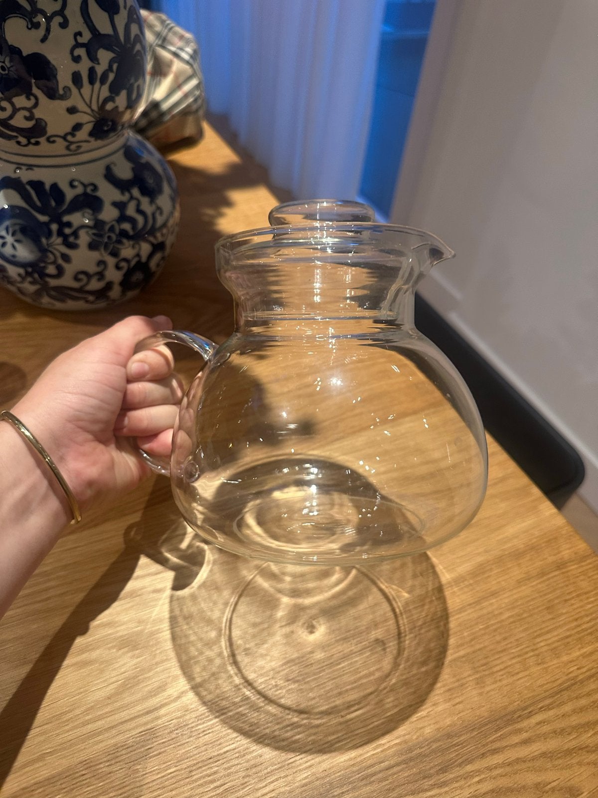 Grote glazen theekan / theepot van Douwe Egberts, Huis en Inrichting, Keuken | Keukenbenodigdheden, Theepot/fluitketel, Ophalen of Verzenden